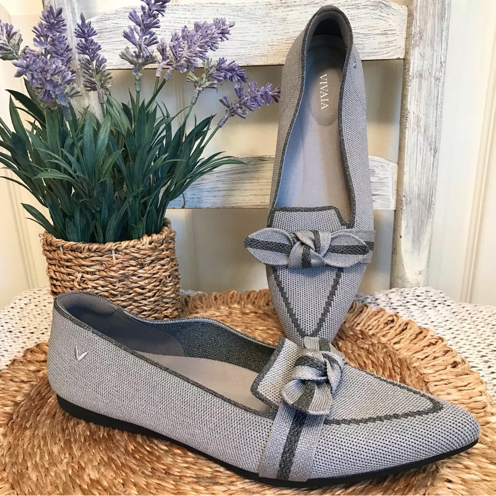 VIVAIA Michelle 2.0 Sustainable Gray Knit Flats Bow Detail Elegant Size 10
